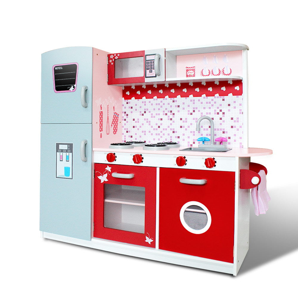 Red wooden play store kitchen