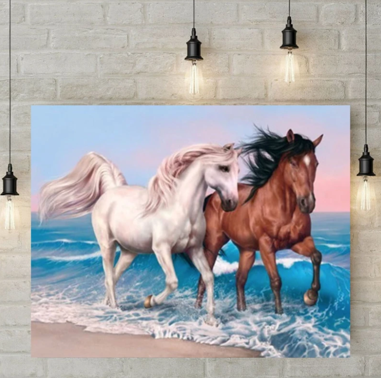 5D Diamond Painting Horse With Pink Design, Paint by Number, Art